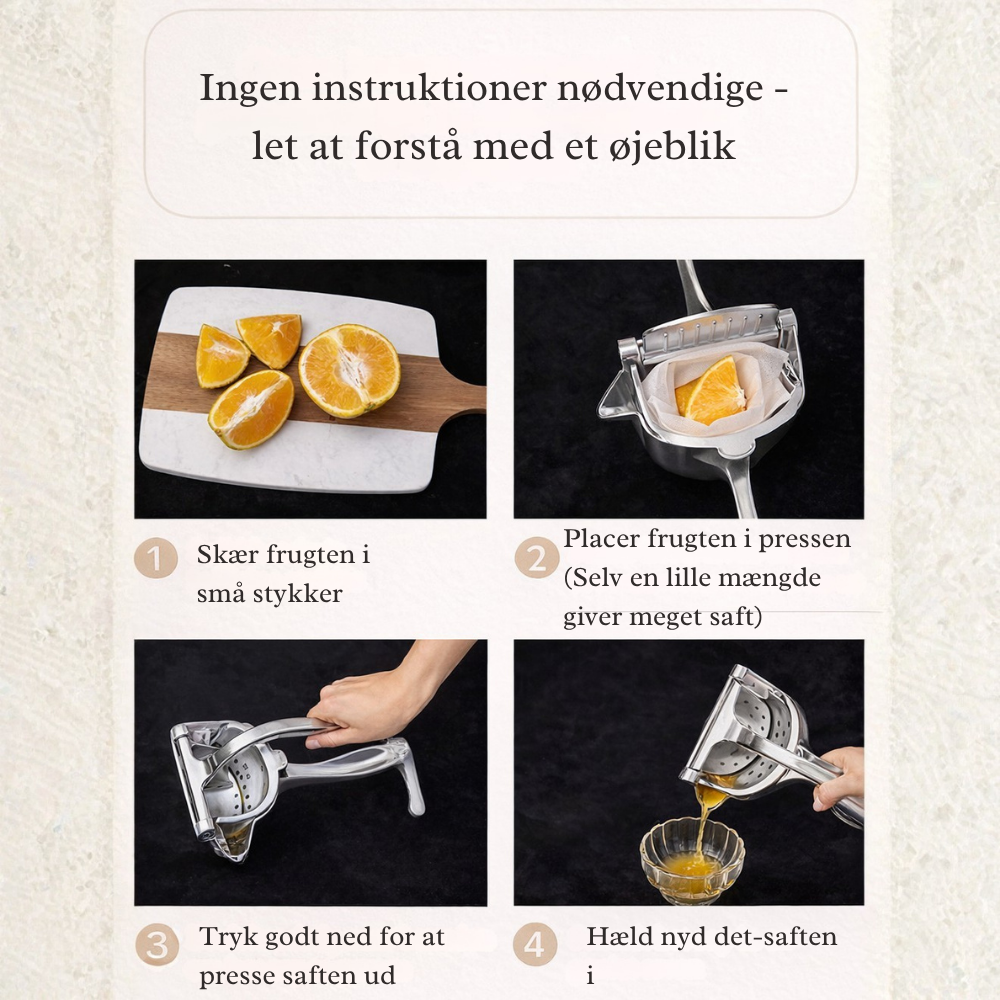 QuickPress™ | Få frisk juice uden støj og besvær