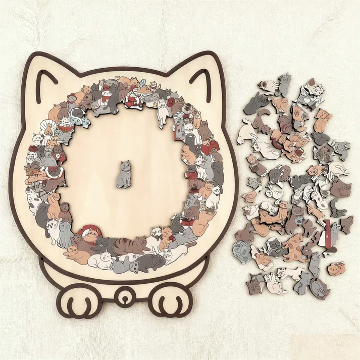 MosaiCat™ | Et kunstnerisk træpuslespil med katte i hver brik