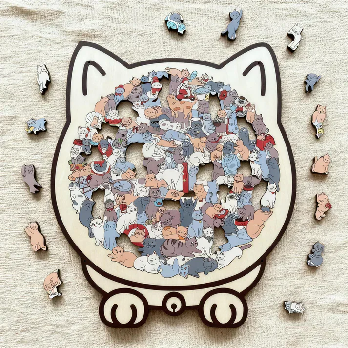 MosaiCat™ | Et kunstnerisk træpuslespil med katte i hver brik