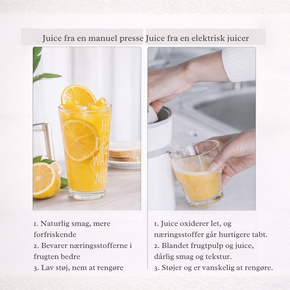 QuickPress™ | Få frisk juice uden støj og besvær