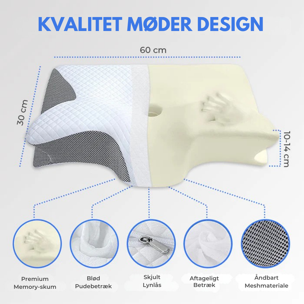 ErgoPillow™ | Vågn uden spændingshovedpine – ergonomisk støtte hele natten