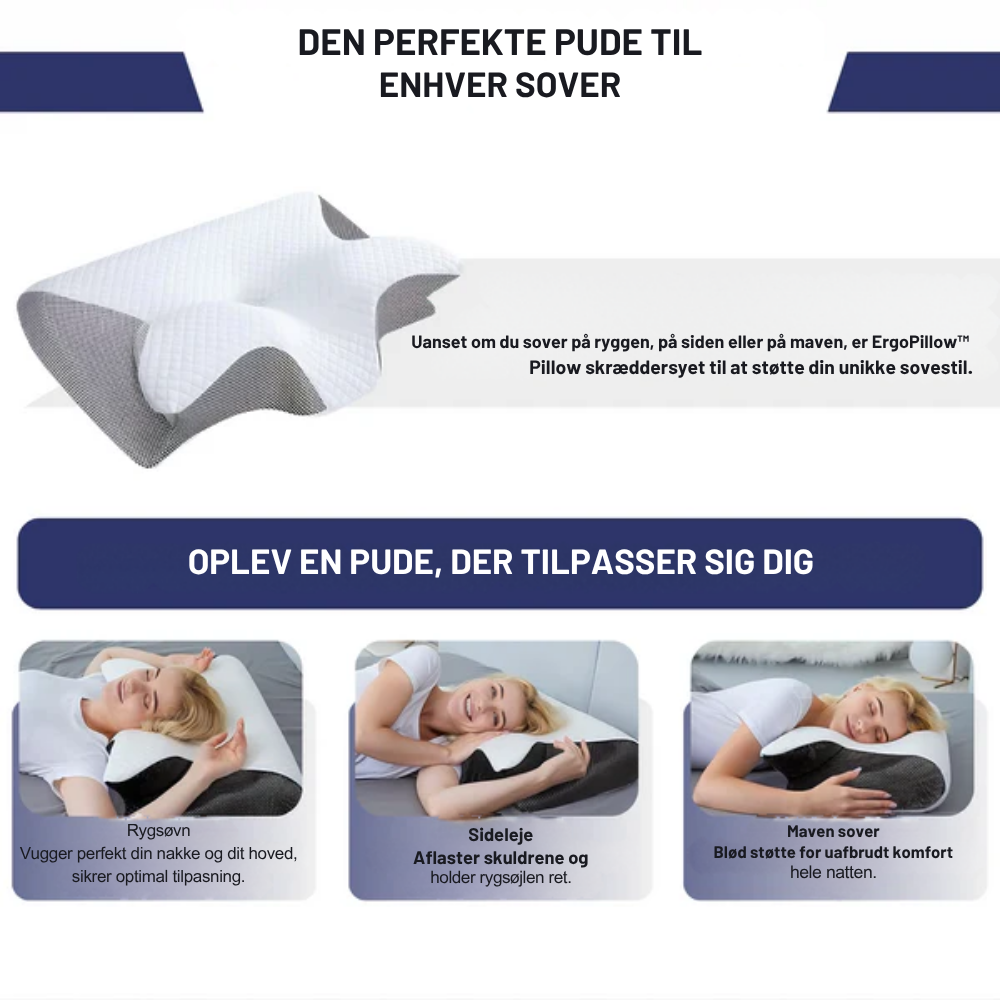 ErgoPillow™ | Vågn uden spændingshovedpine – ergonomisk støtte hele natten